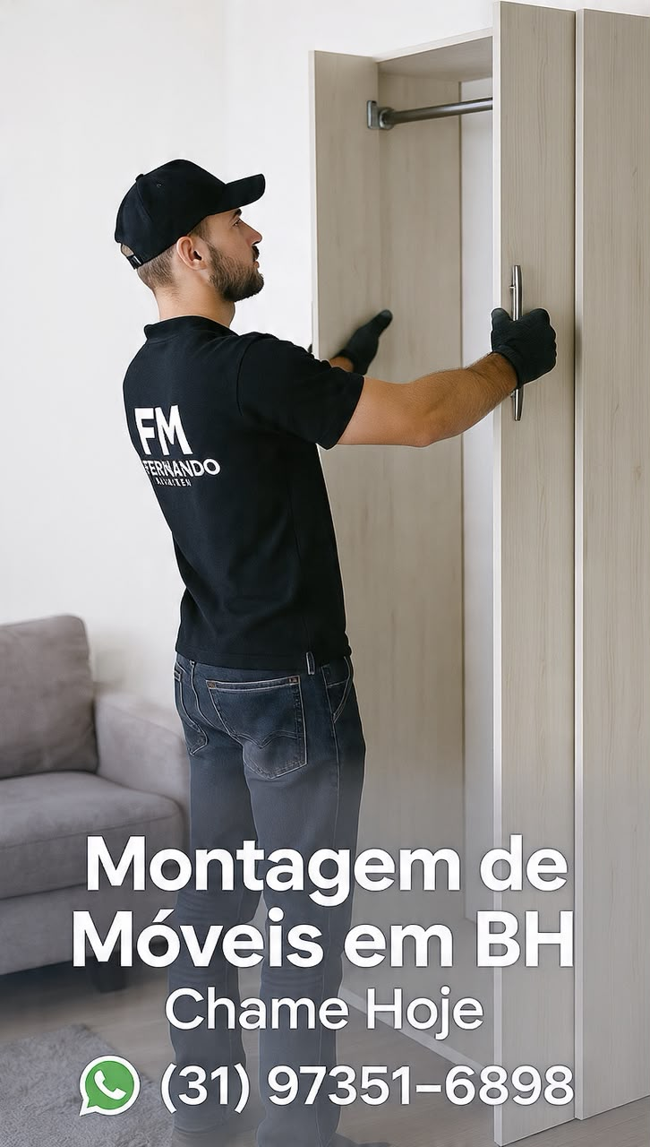 Fernando, montador da FH Montagem, instalando um guarda-roupa em Belo Horizonte