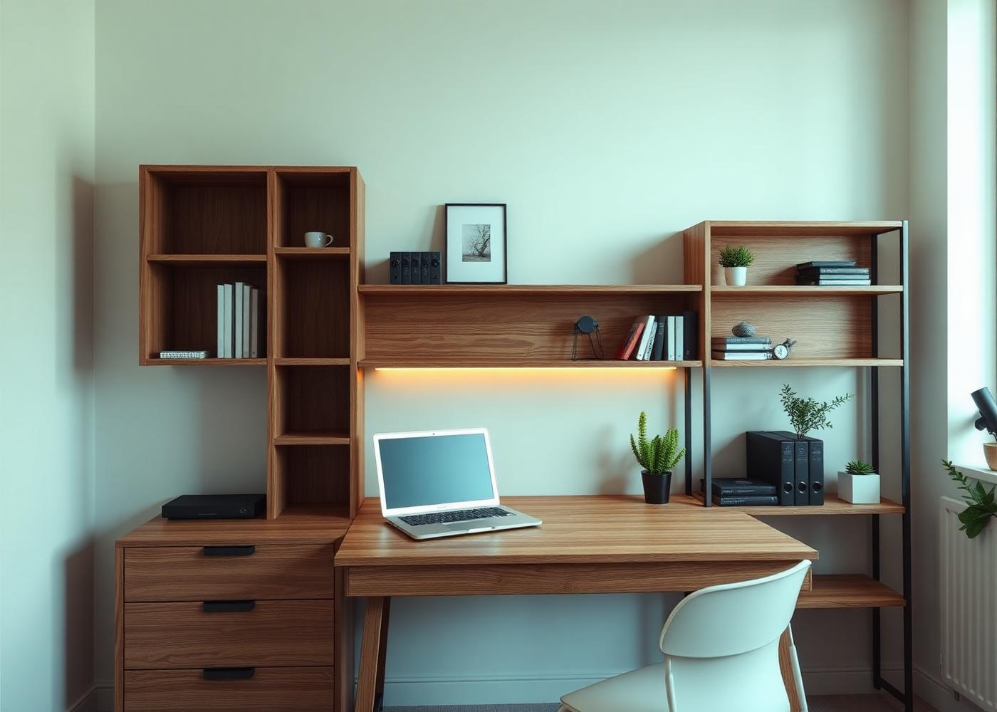 Home office com móveis montados